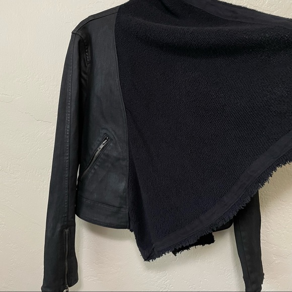 free people Drape Front Coated Moto Jean Jacket in Black Combo - 2 - Picture 9 of 13